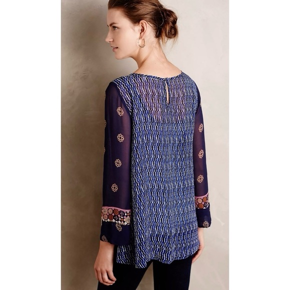 Anthropologie Floreat Rhiannon Peasant Top Bohemian Blouse Blue Embroidered S - Picture 3 of 12